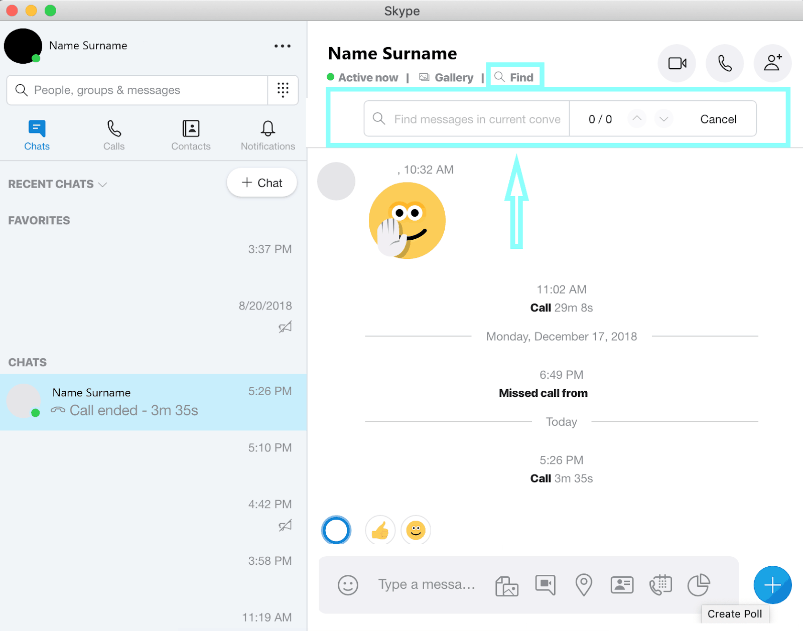 Skype find messages