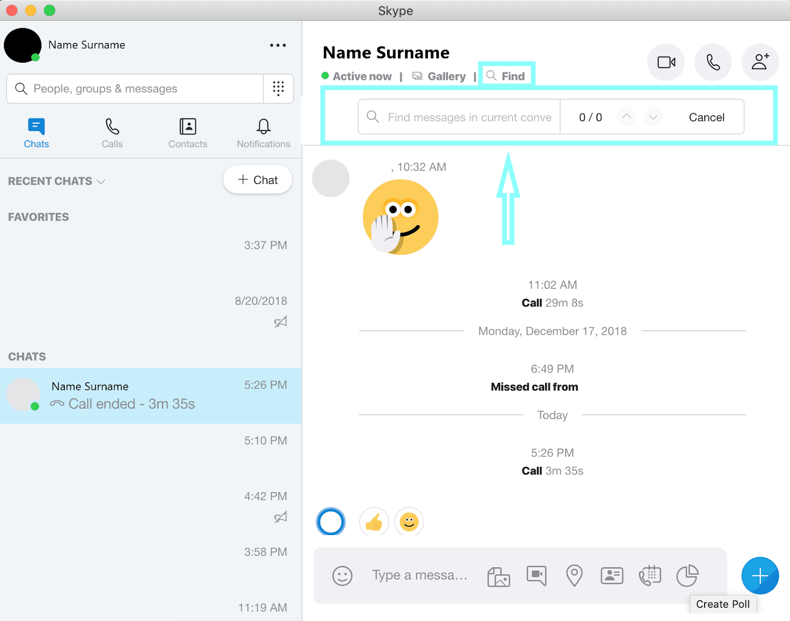 skype for business chat window