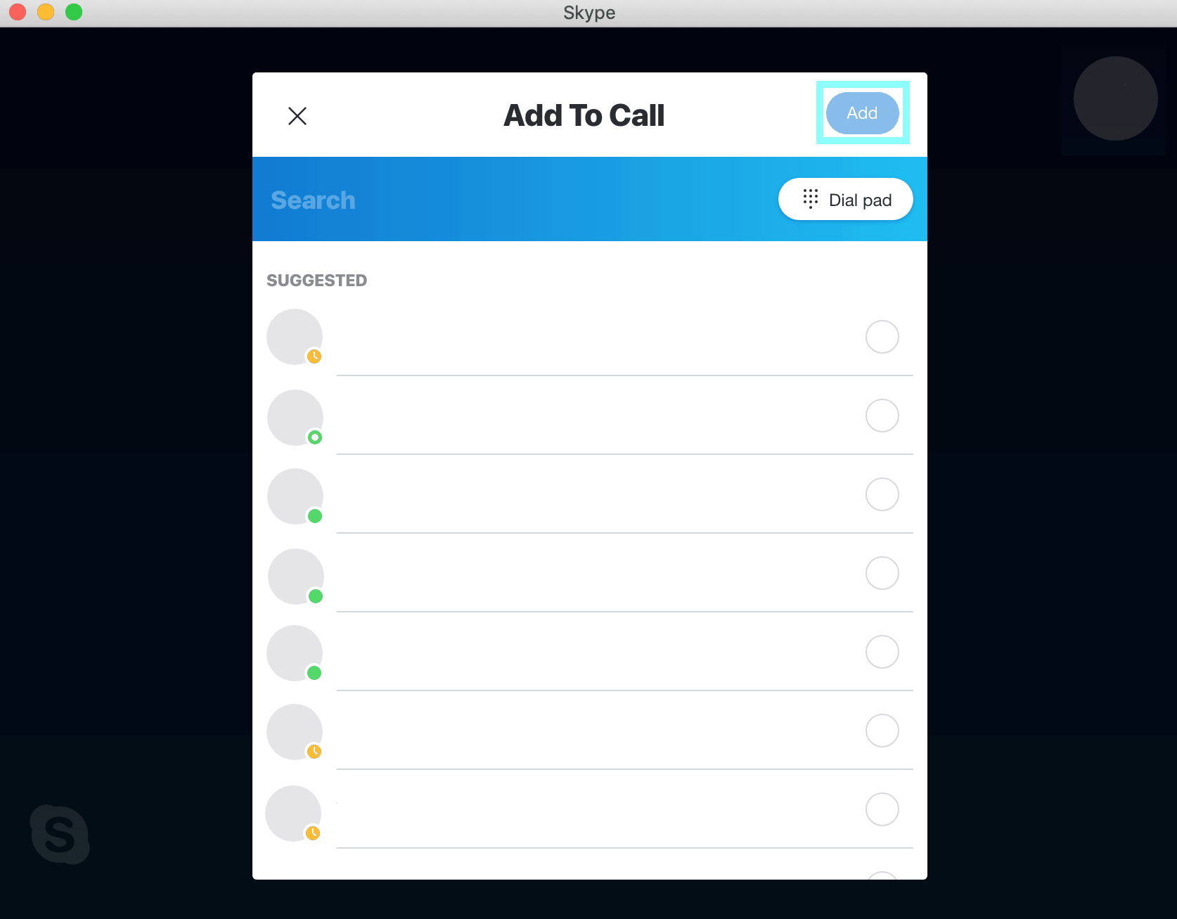 Skype group call settings