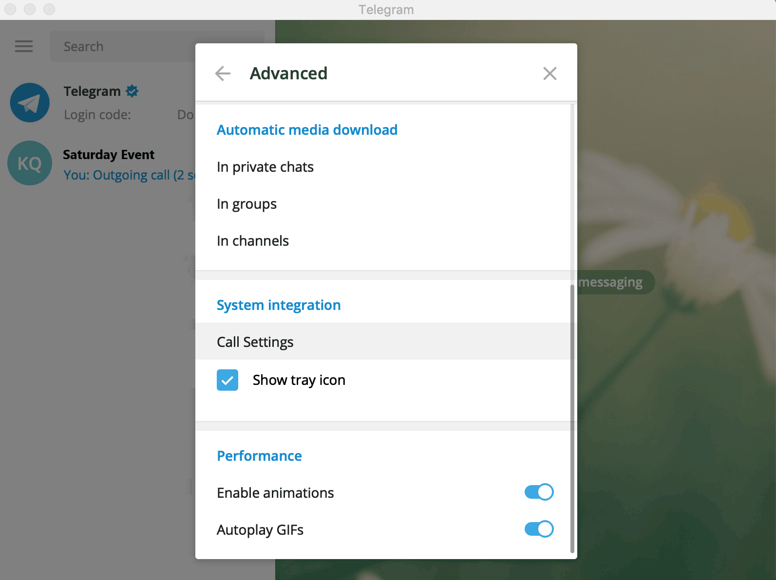 Telegram Advanced Settings