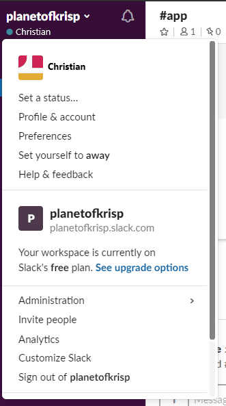 slack settings menu