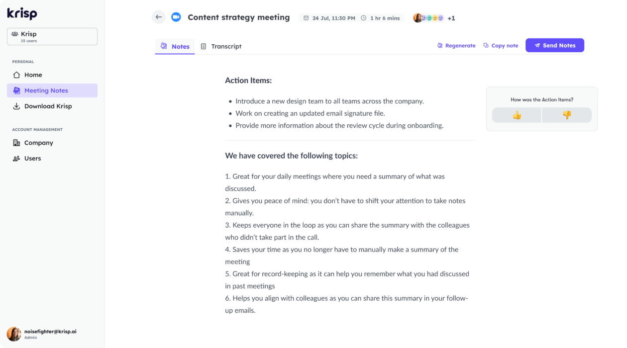 Meeting Summariesaction items