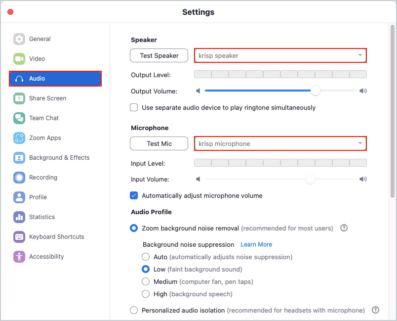 set up Krisp with zoom