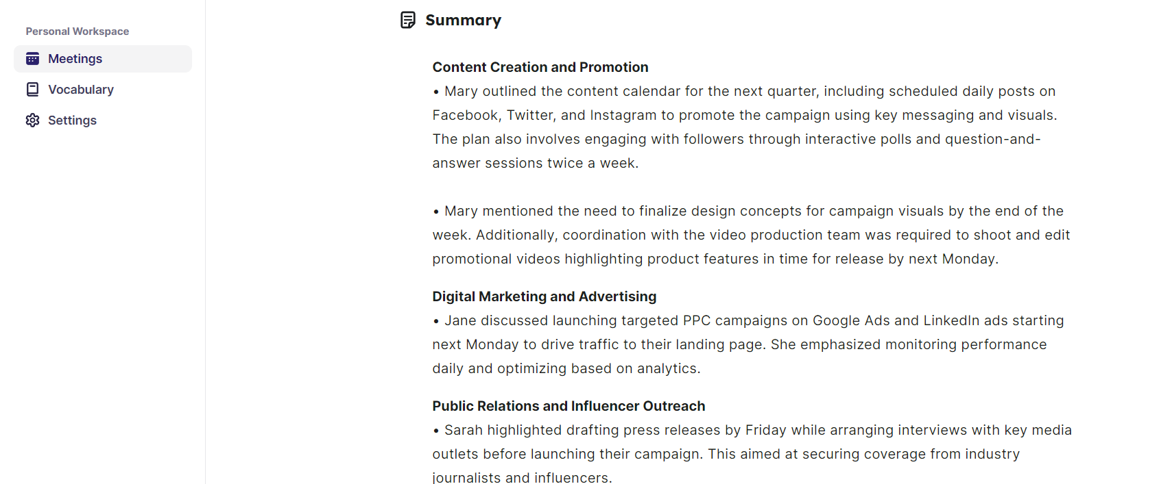 Ai meeting action items