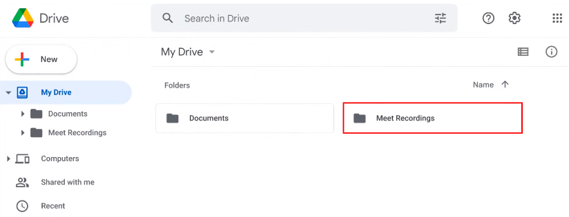 google meet recording in drive