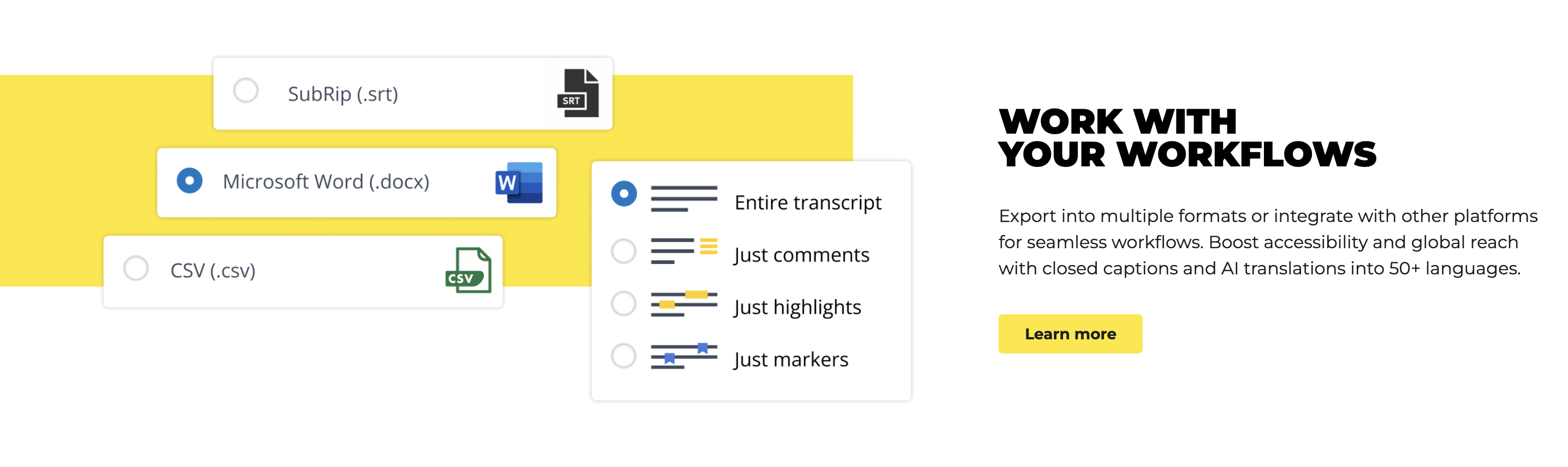 Versatile formats for transcriptions with Trint