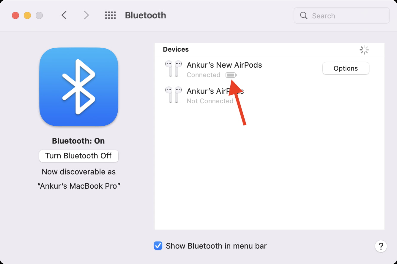 Airpods battery level