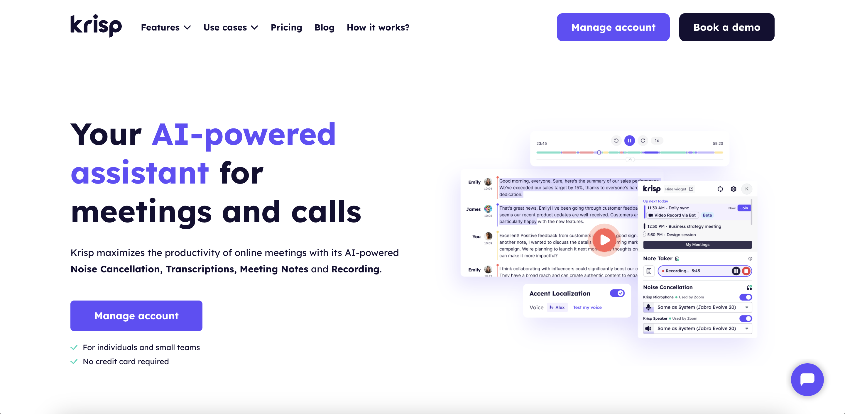Krisp homepage screenshot