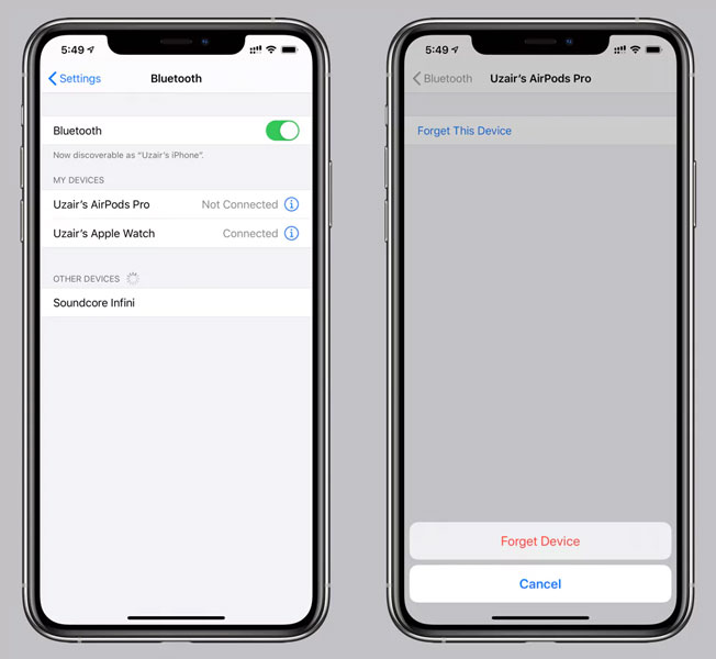 airpods forget device
