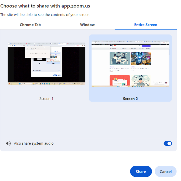 choose what to share on zoom screen