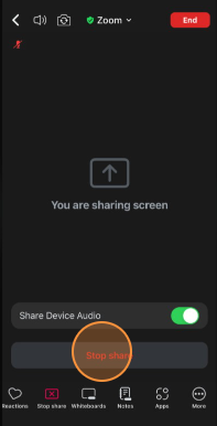 how to stop sharing on zoom on iOS