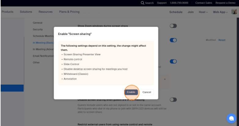 how to enable screen sharing on zoom
