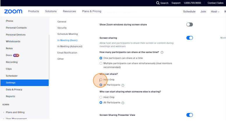 zoom screen sharing permissions