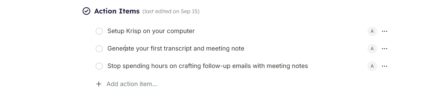 Krisp AI meeting assistant Action items