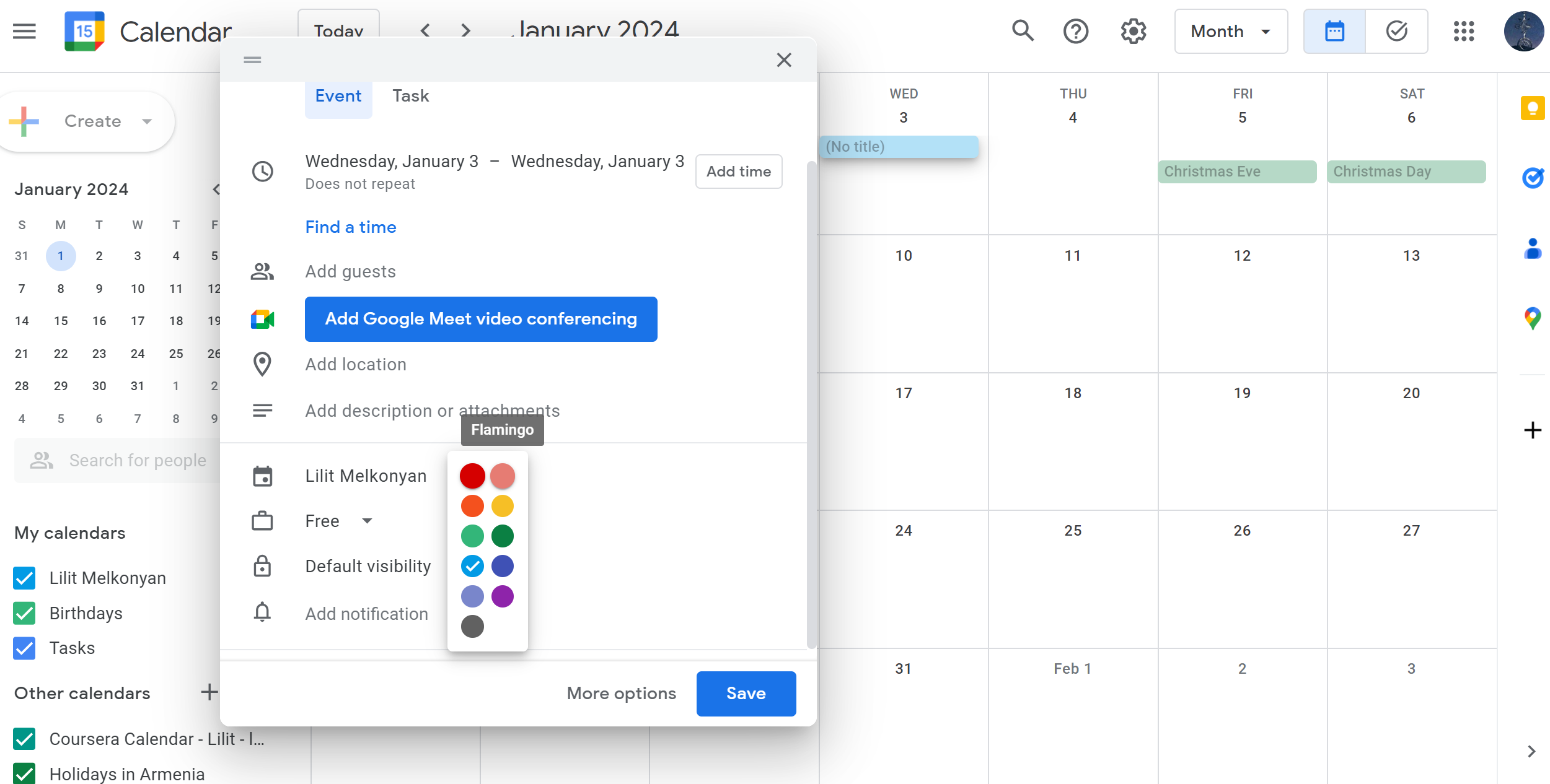 google calendar colors