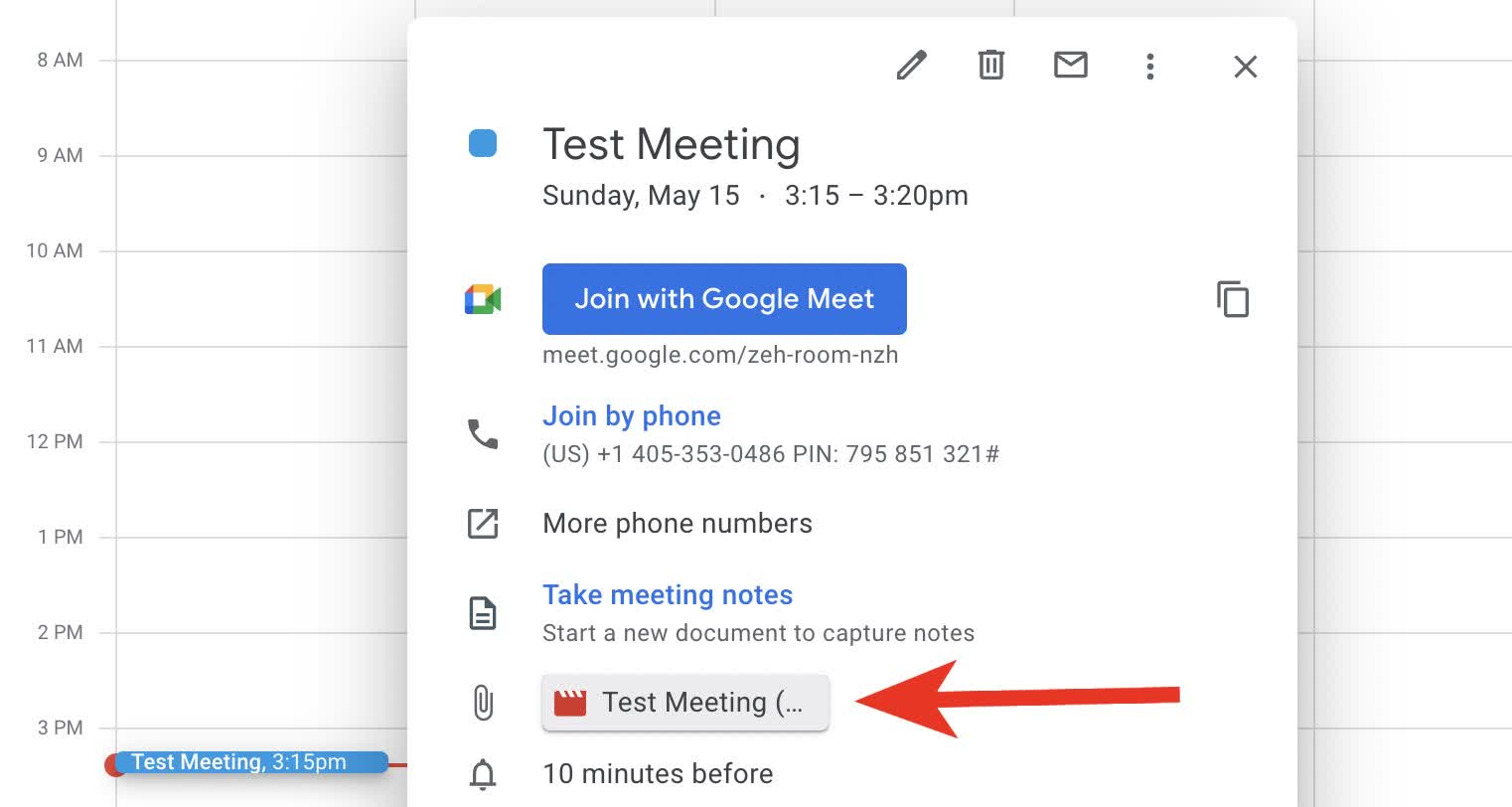 google meet recording on calendar event
