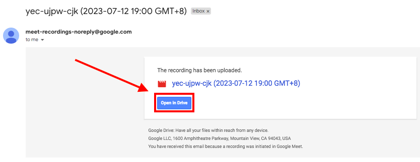google meet recording in inbox