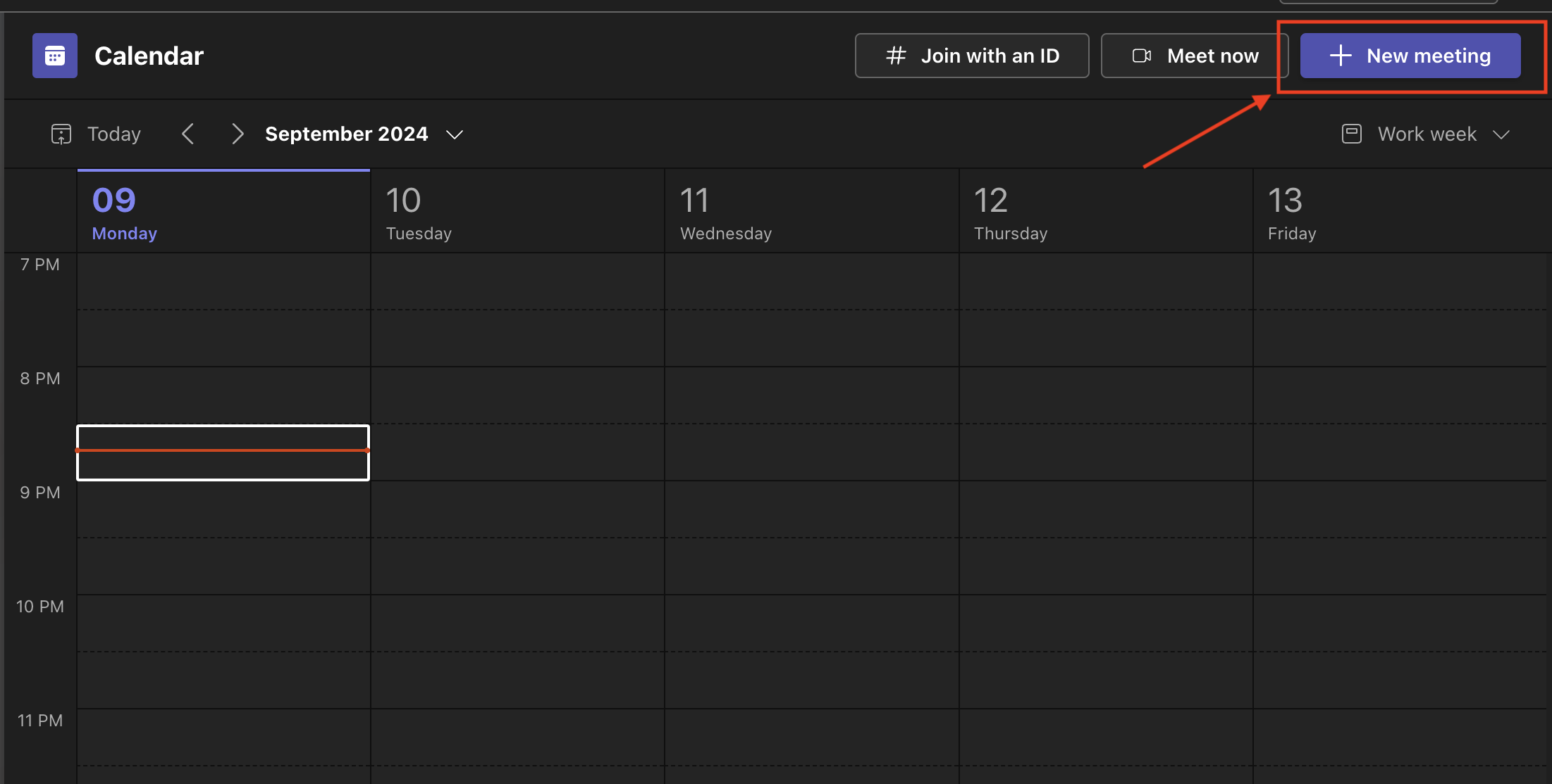 step 3. create a new meeting on teams app