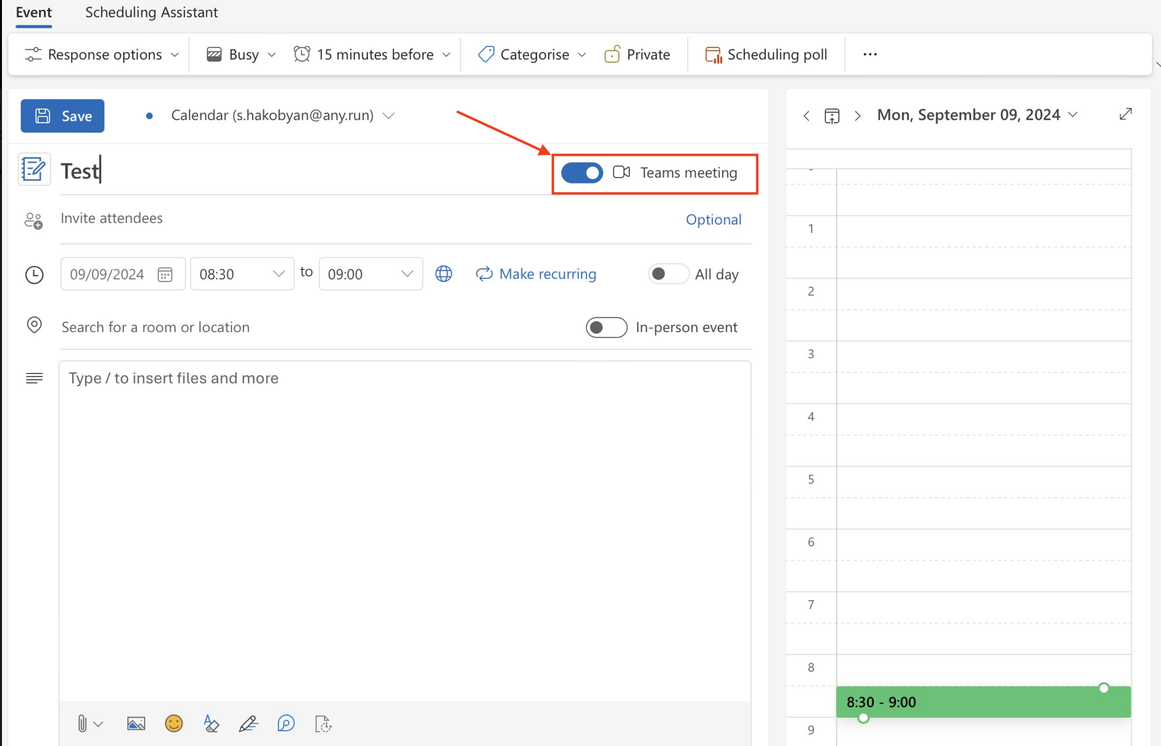 step 4. add teams meeting option