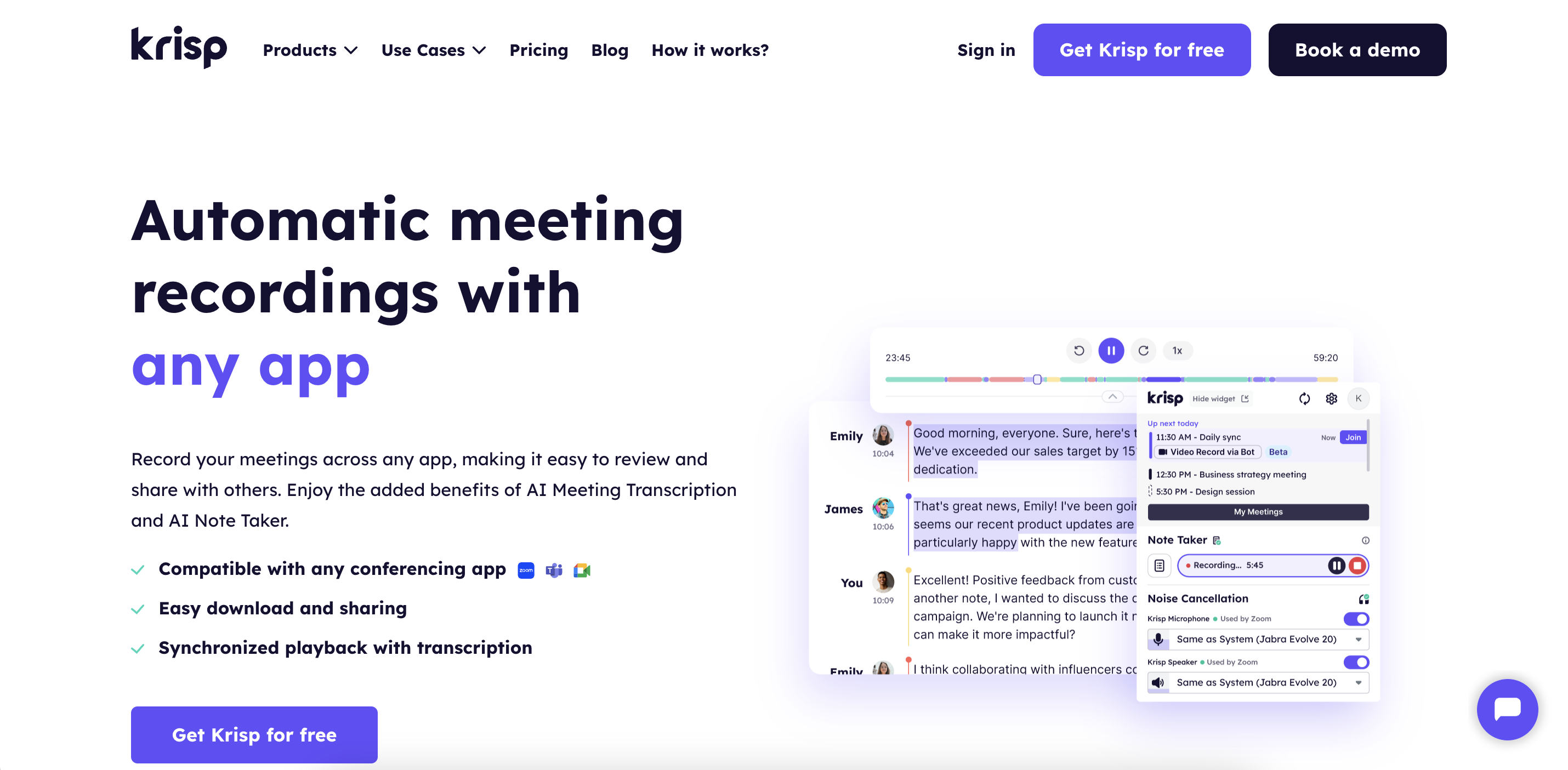 Krisp Screen Recording feature