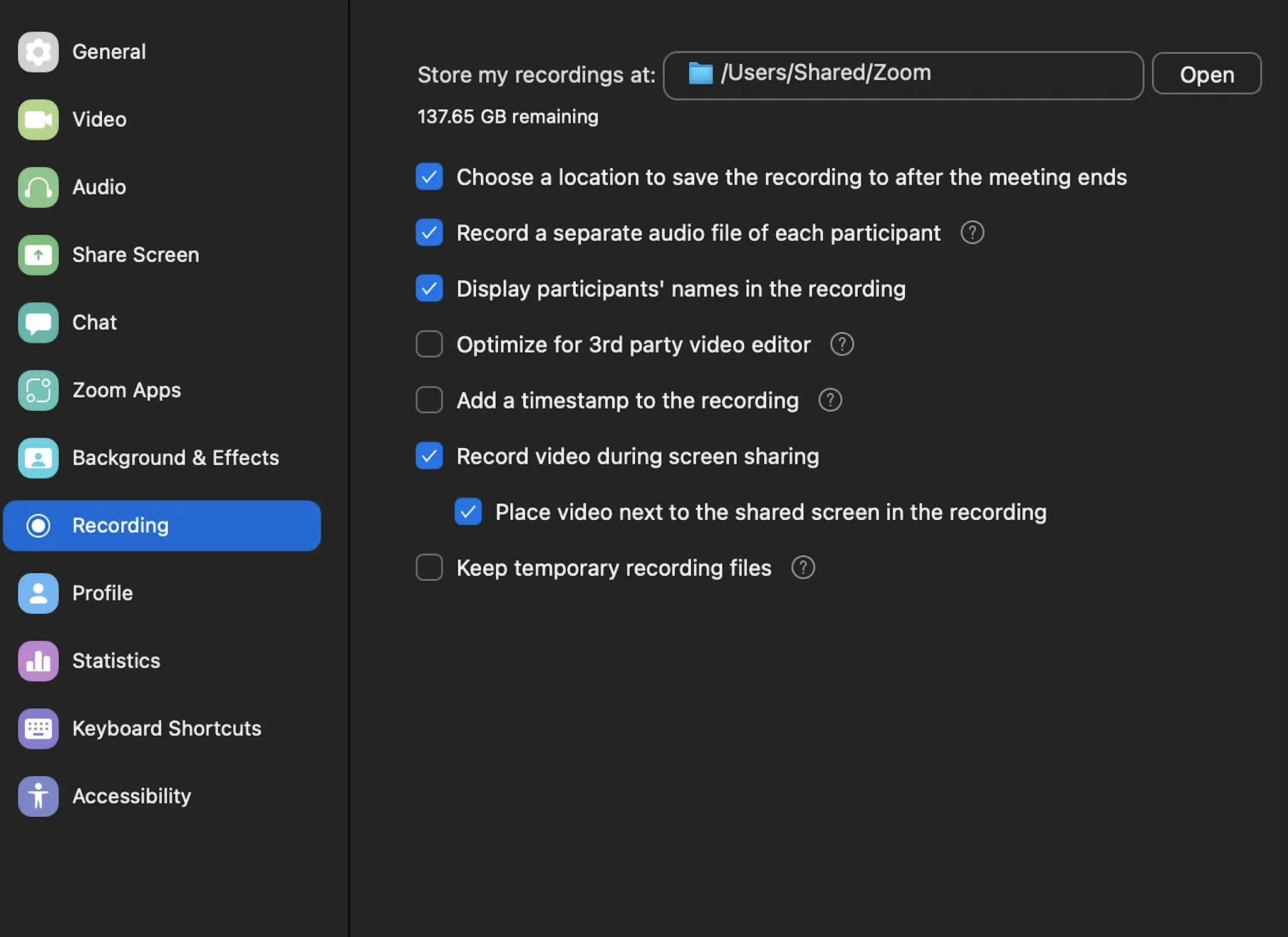 Zoom recording location, saving process
