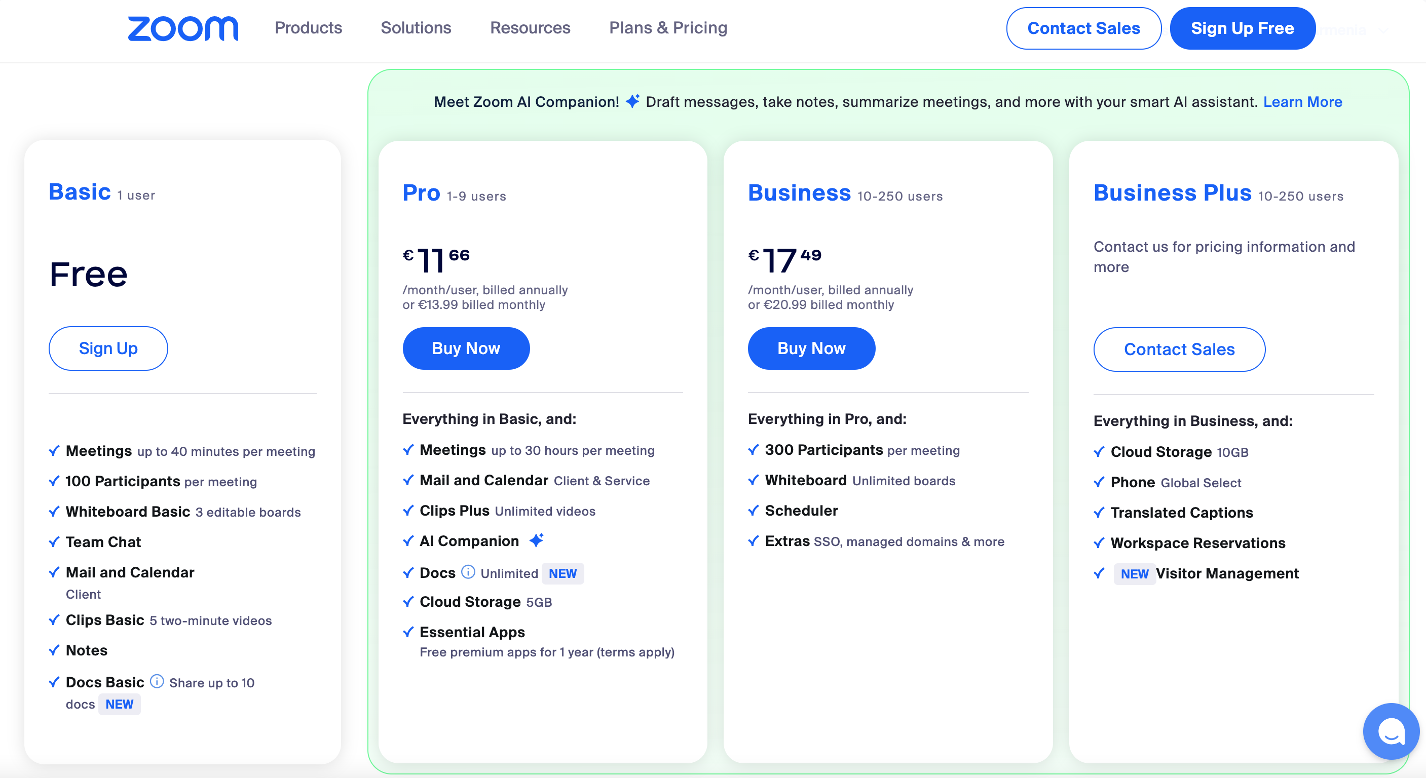 Zoom Pricing Plans