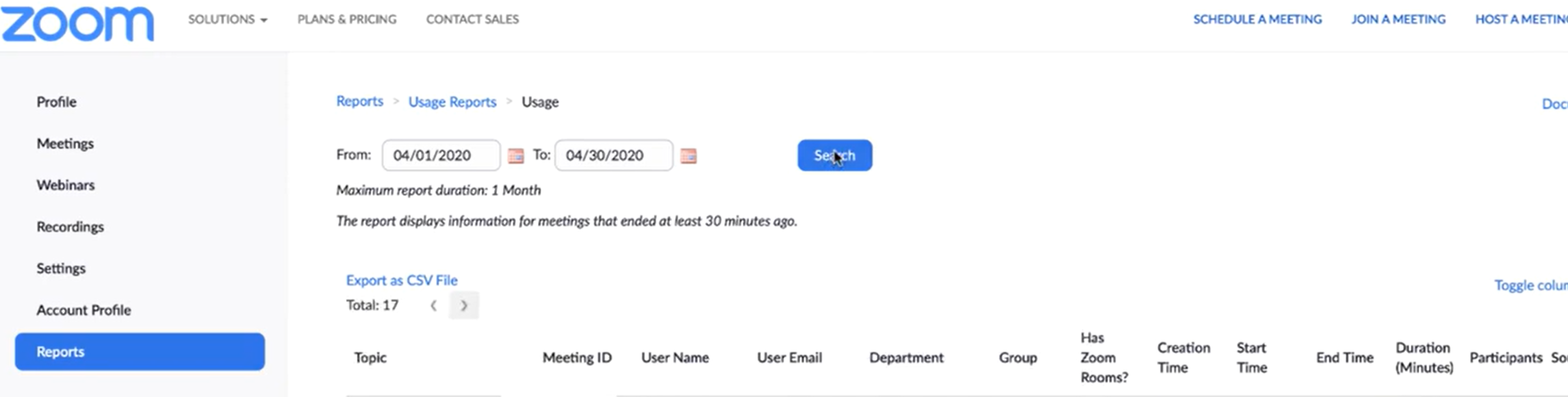 get Zoom attendance report