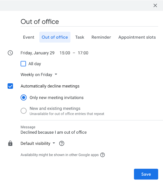 google calendar out of office
