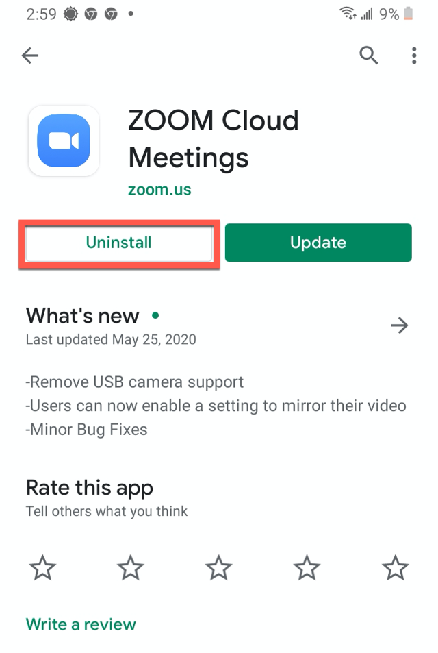 Zoom Android Uninstall