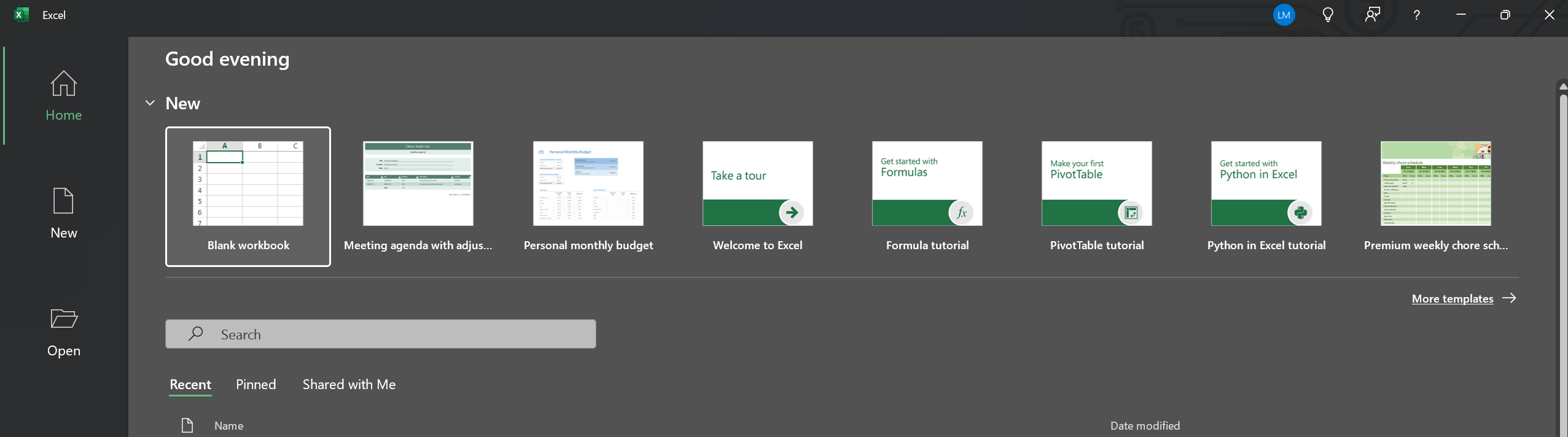 Excel template