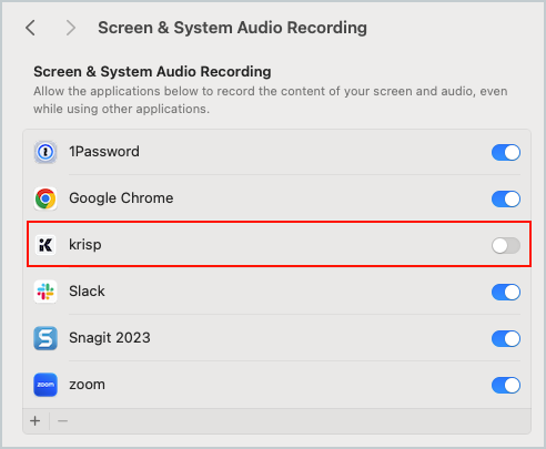 Krisp Screen Recording access