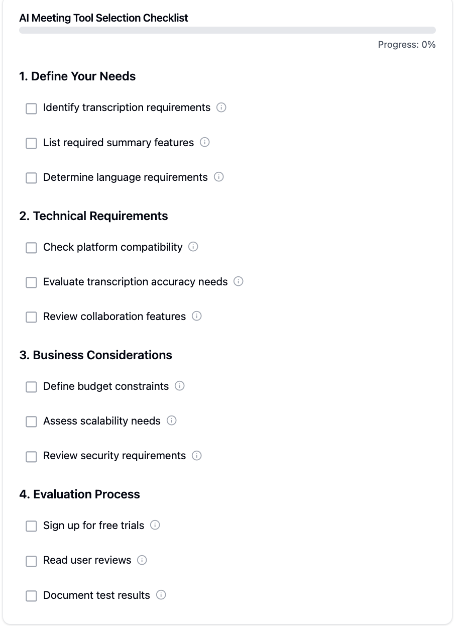 How to Select an AI Meeting Minutes Generator? checklist