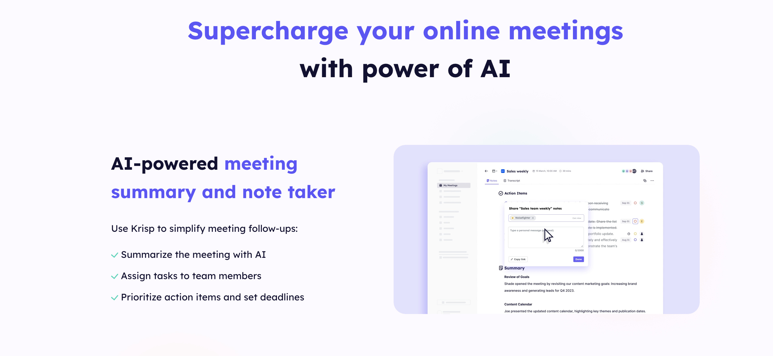 Krisp summarizer screenshot