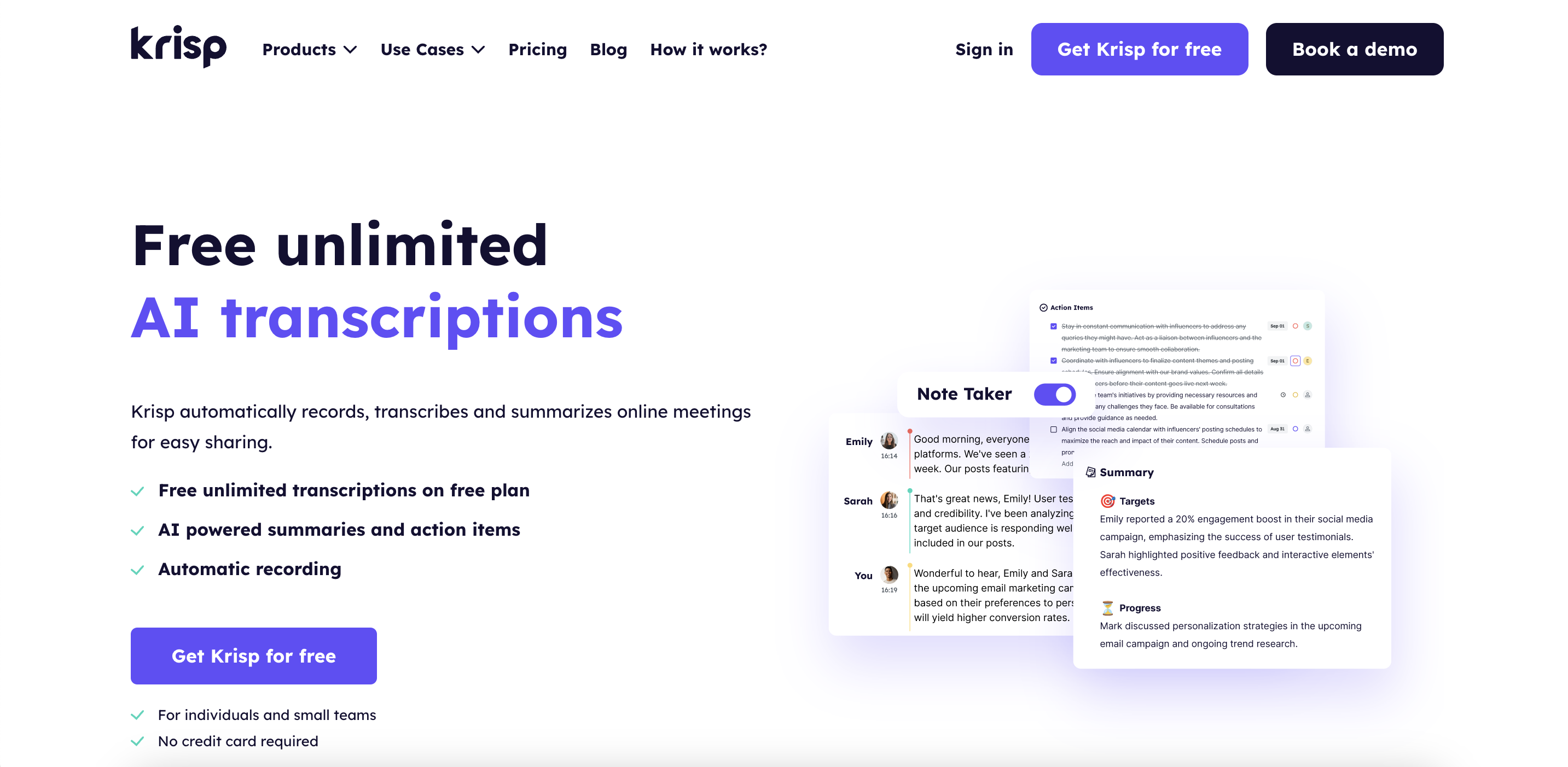 krisp unlimited transcription