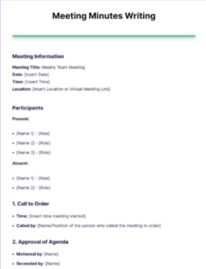 How to write meeting minutes: Example
