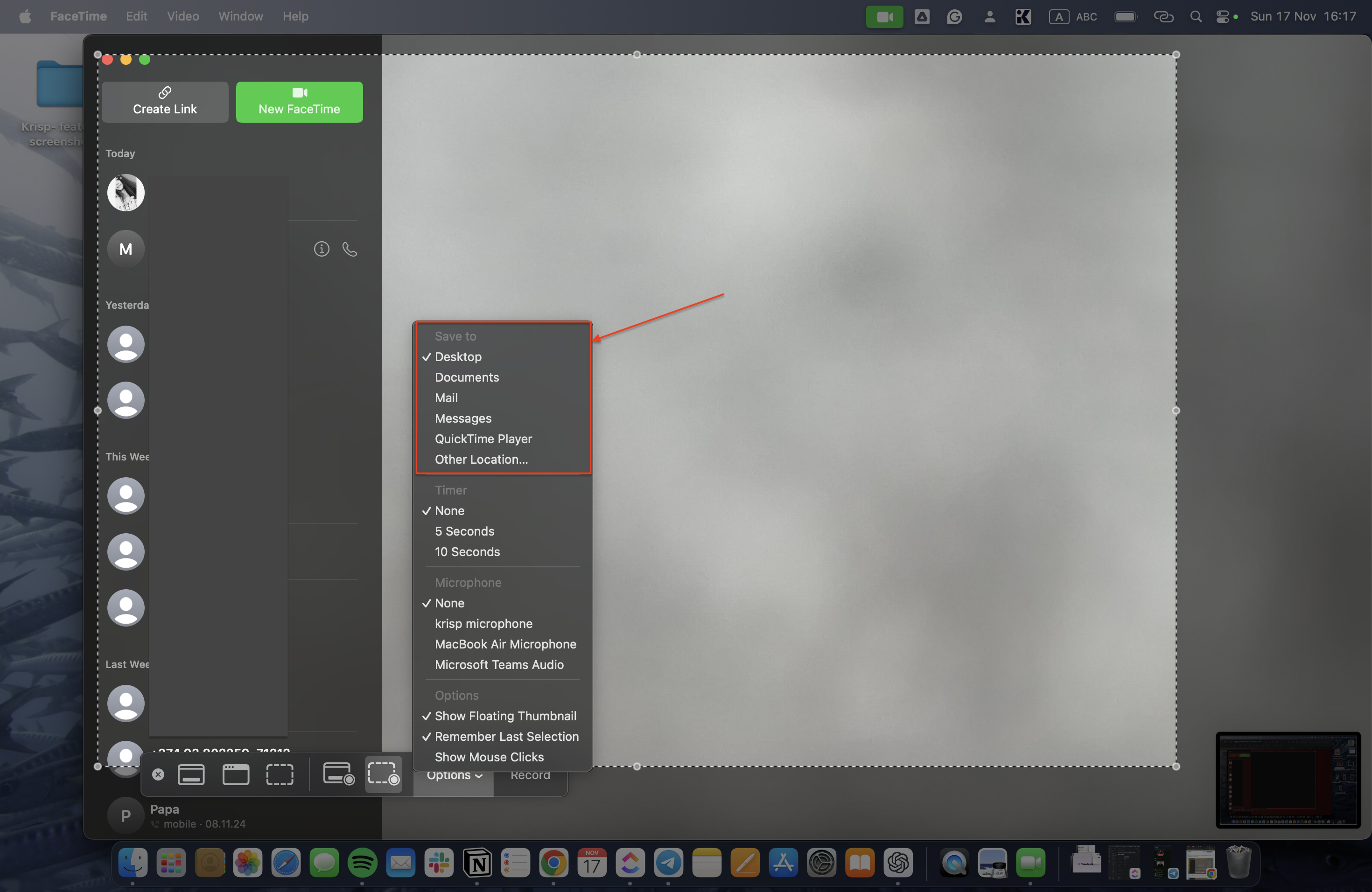 choose where to save the facetime recording