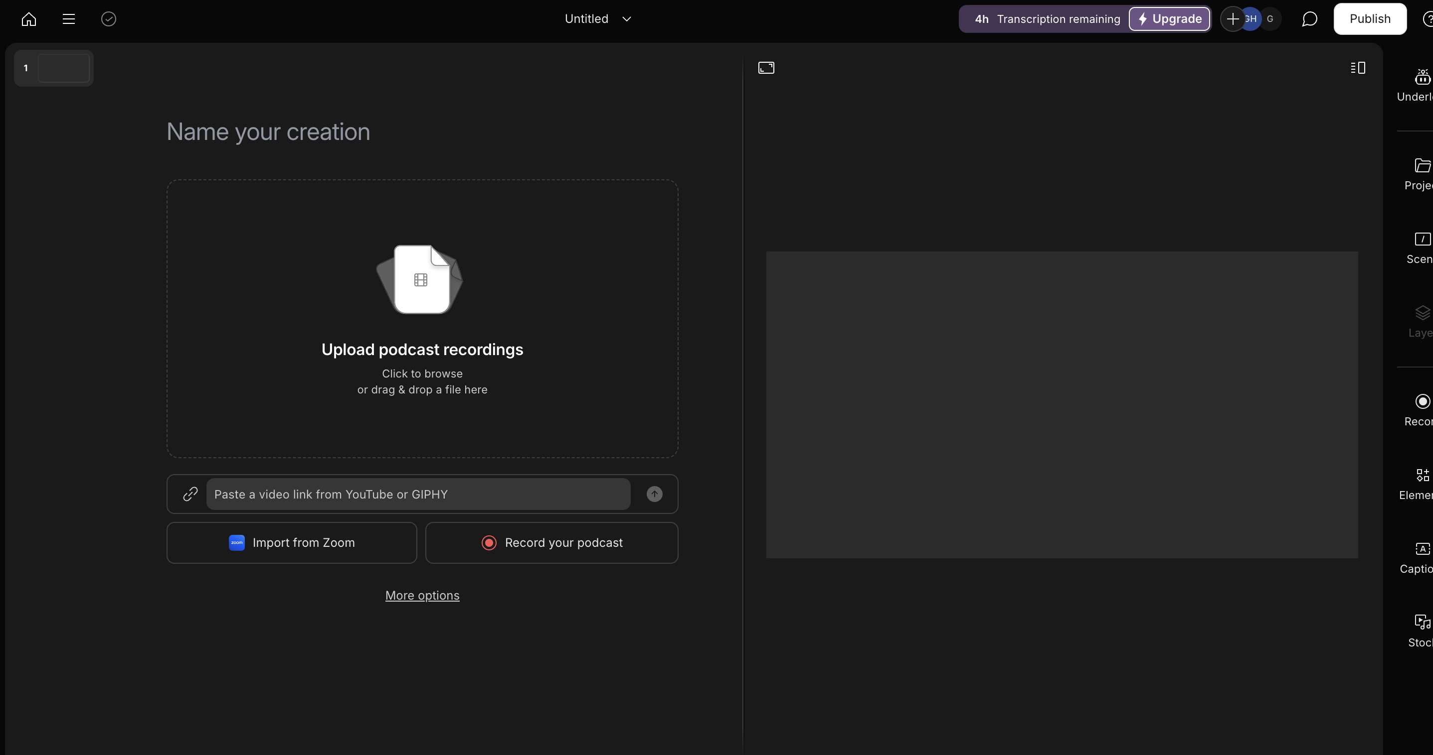 create a new project on descript