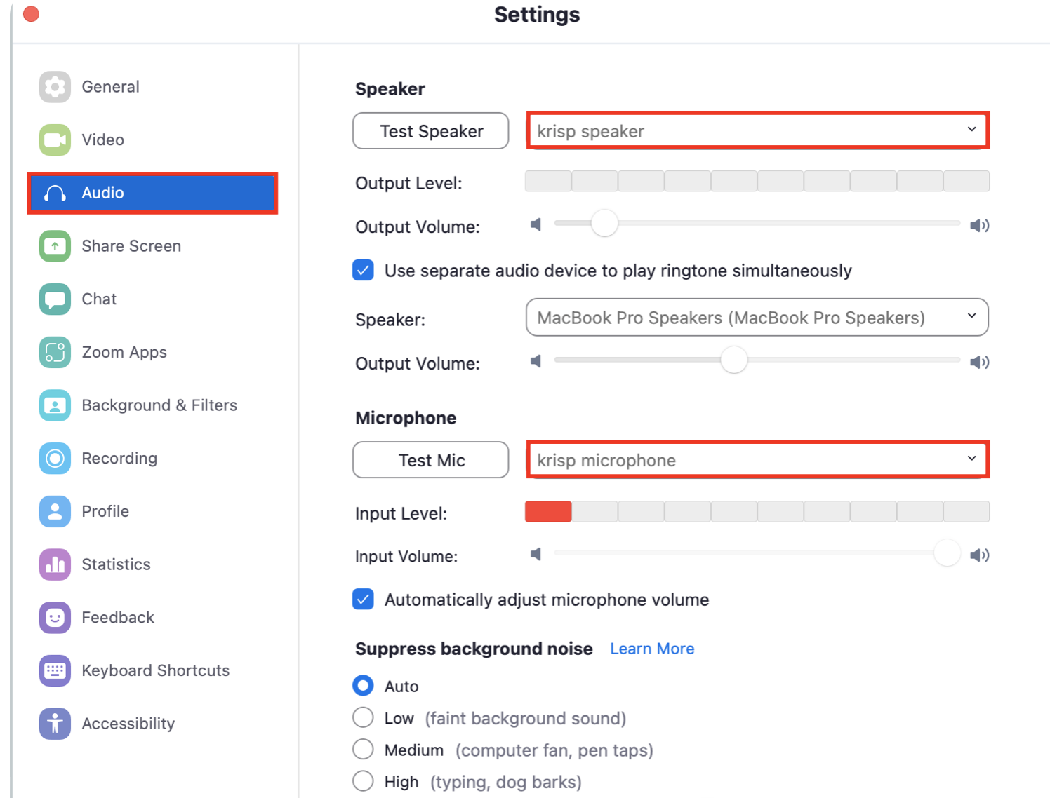 Krisp guideline background noise cancellation