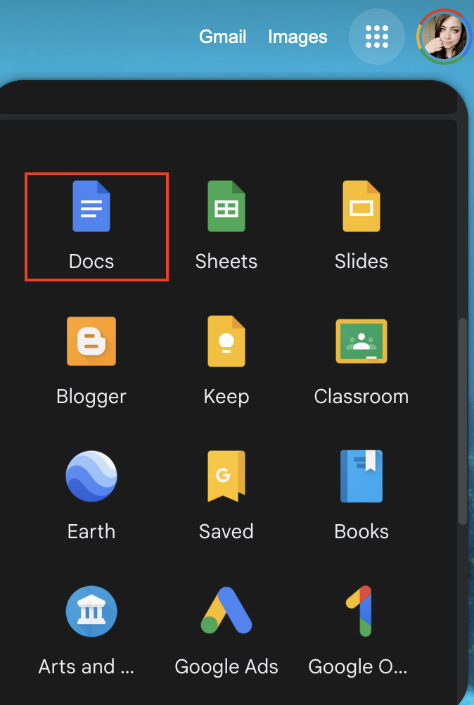 open a new google docs file
