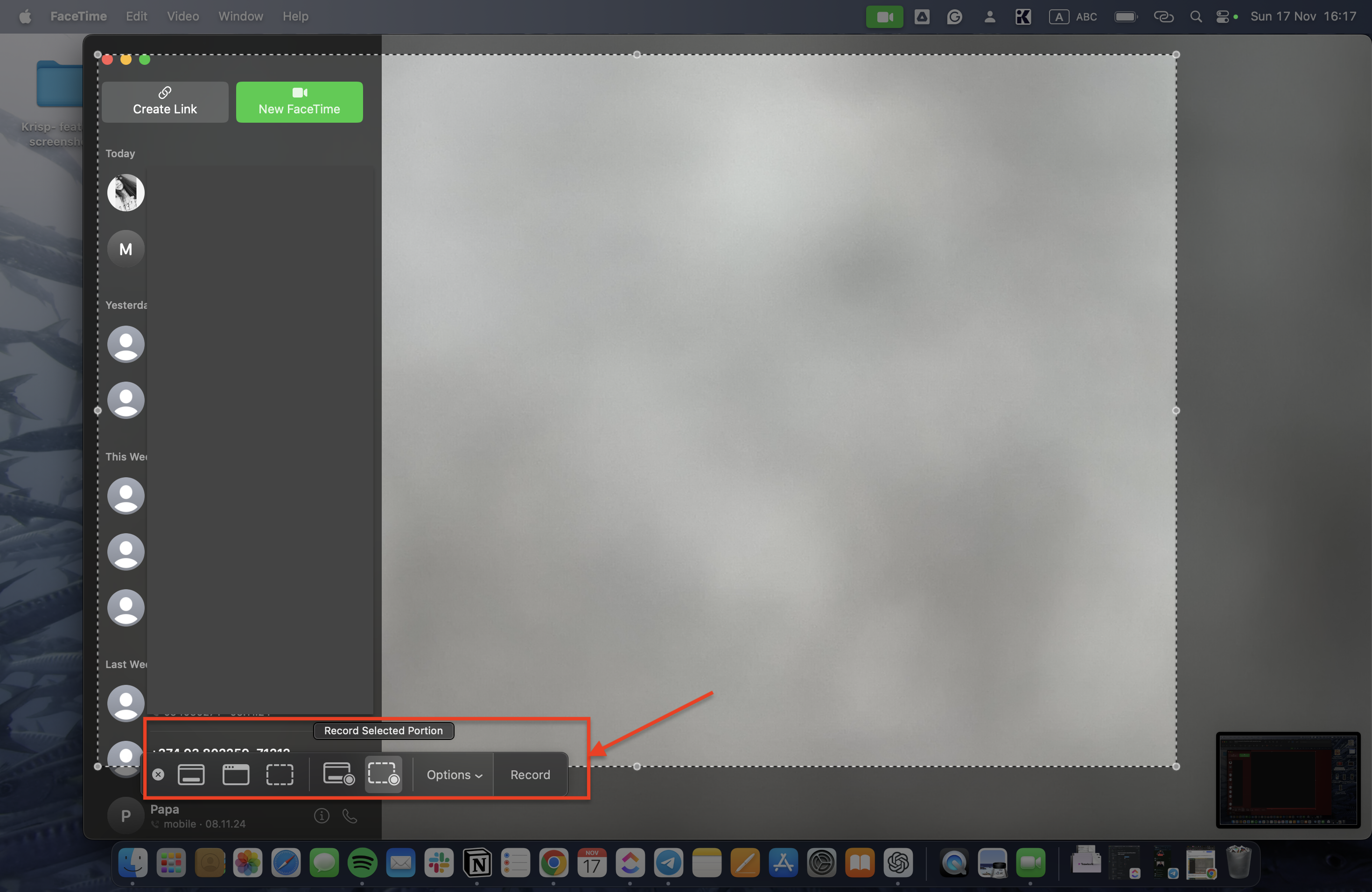 screen record selected portion on Mac
