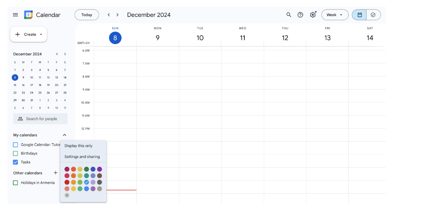 Google Calendar full view screenshot