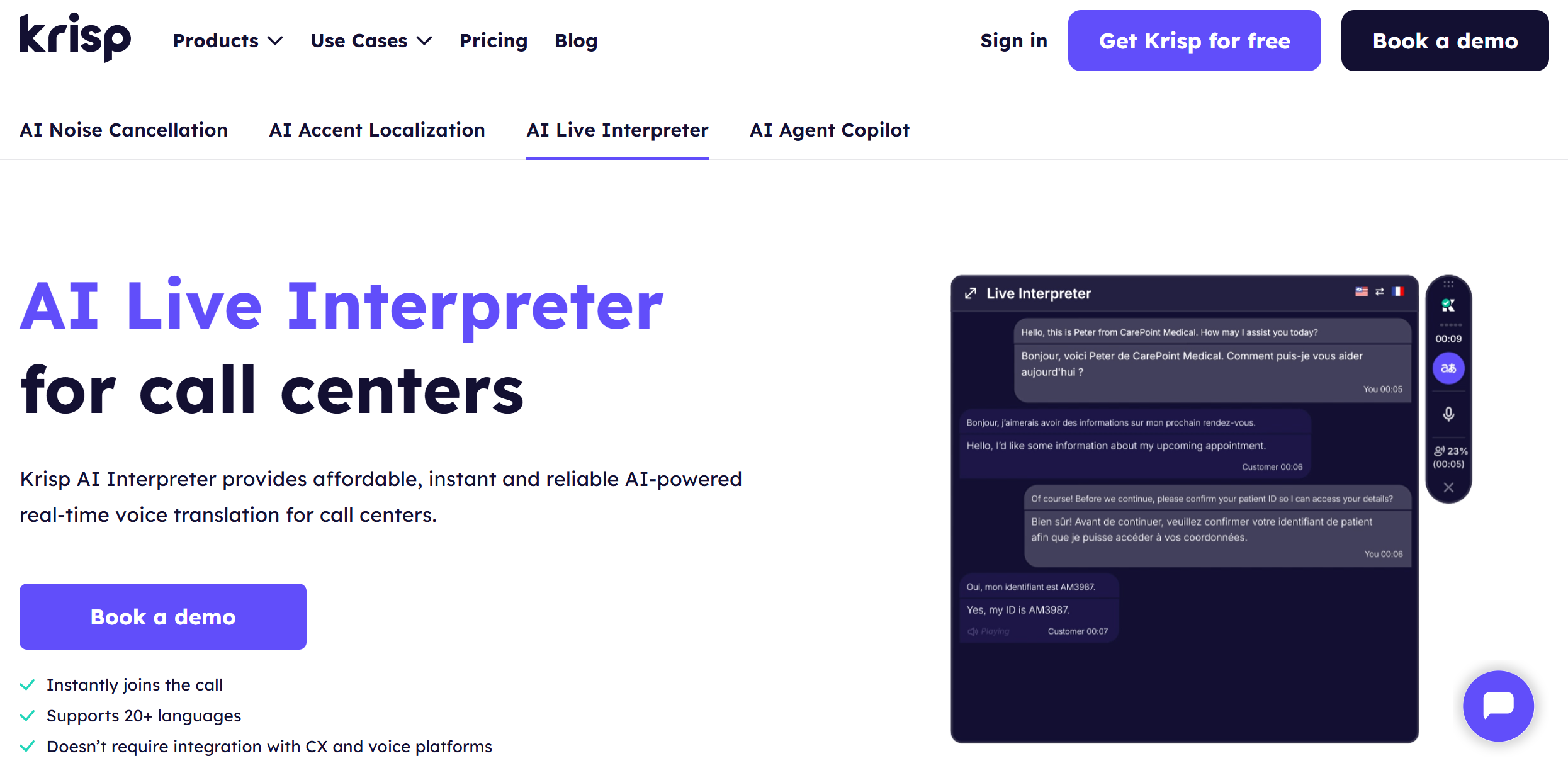 Krisp's AI Live Interpreter