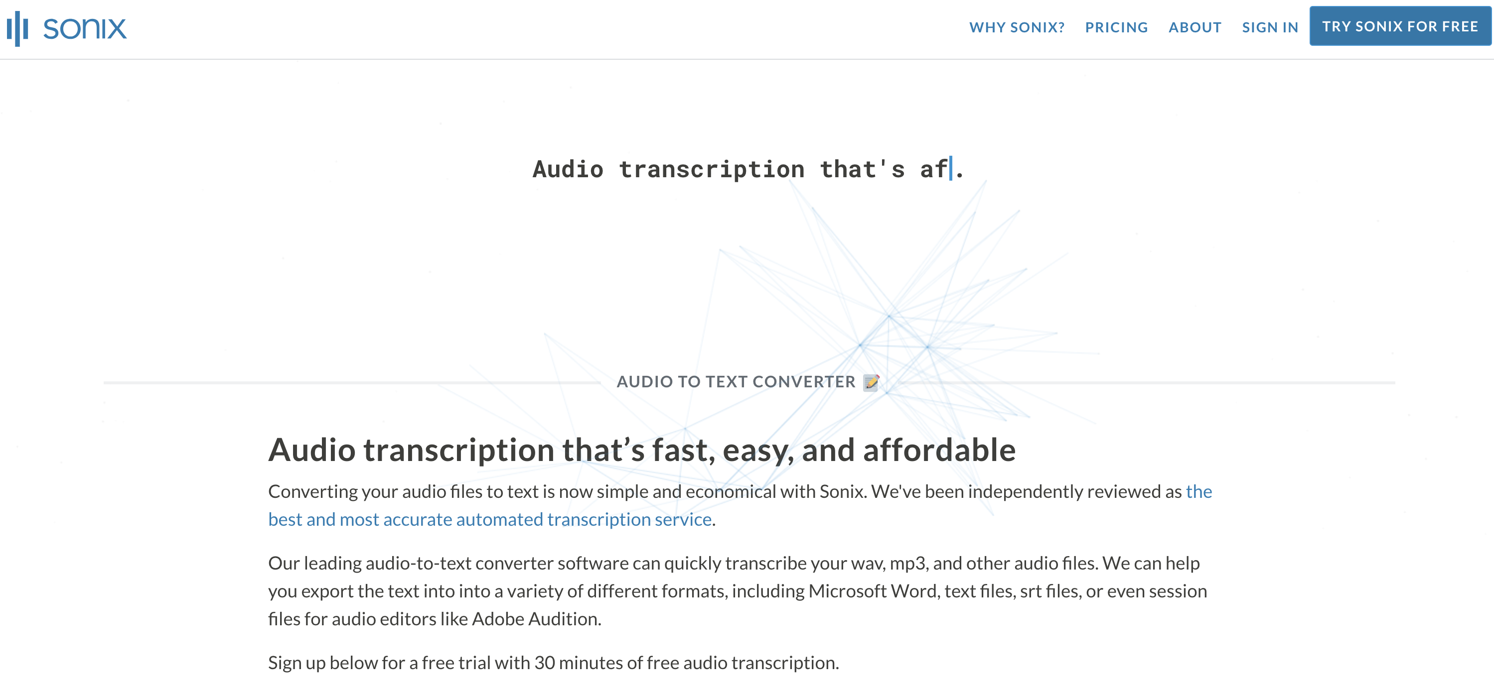 Sonix website screenshot