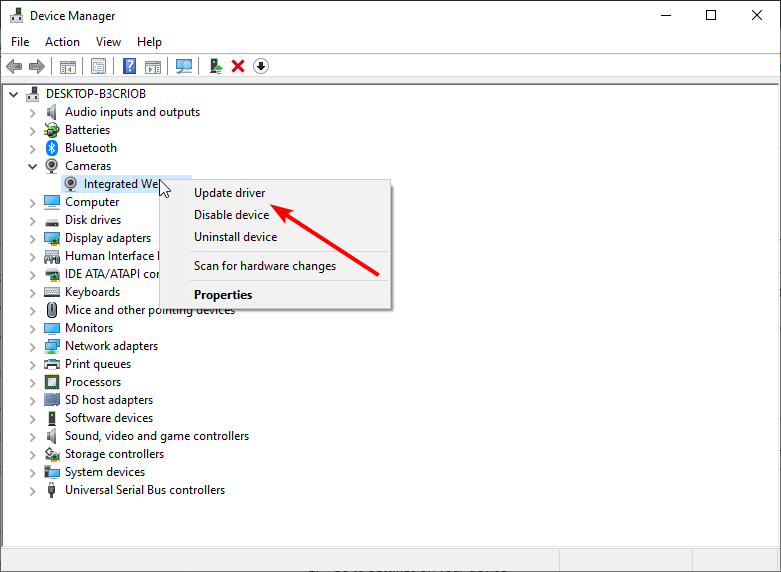 click on the Integrated webcam 