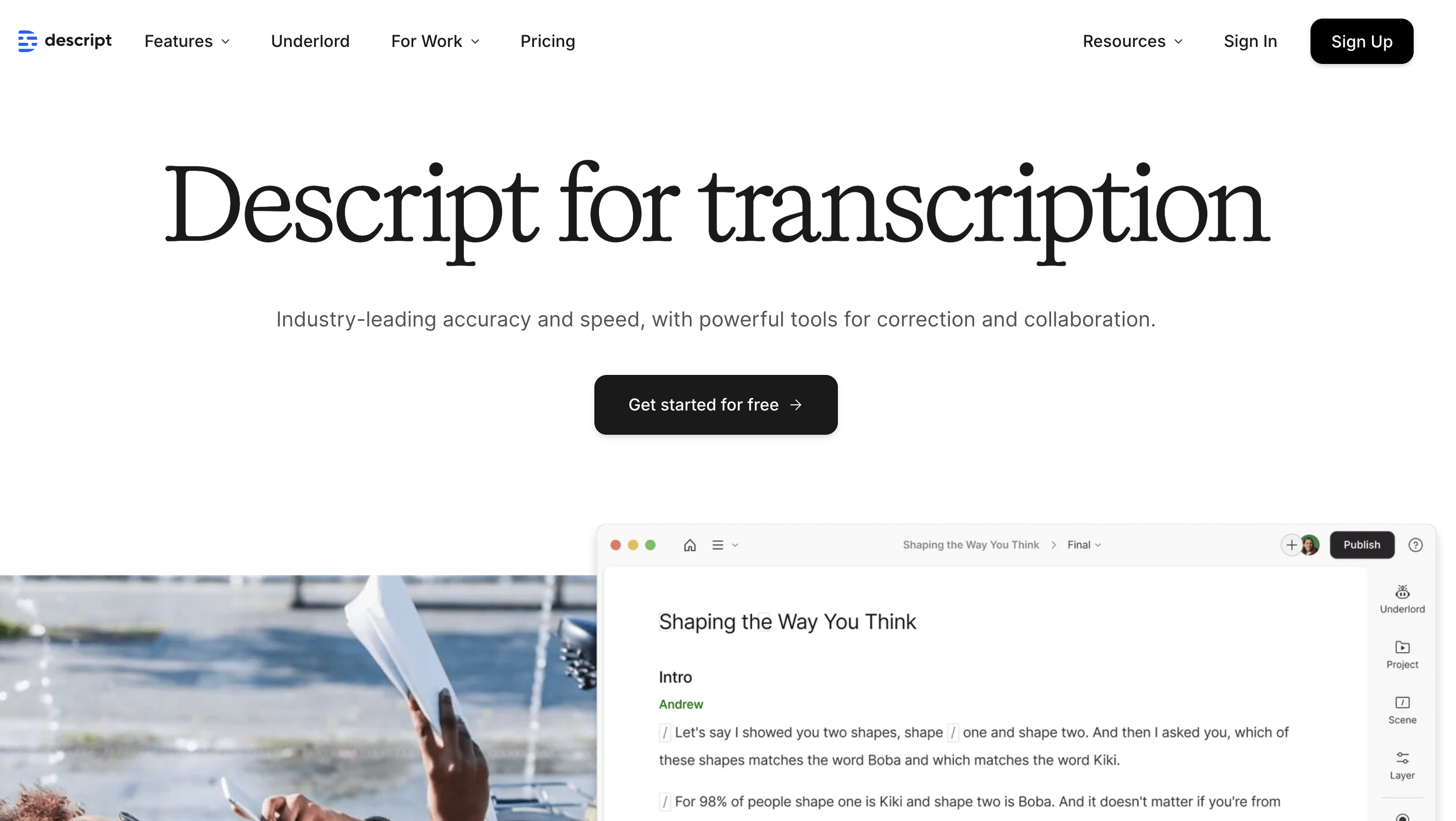 Descript, free podcast transcription