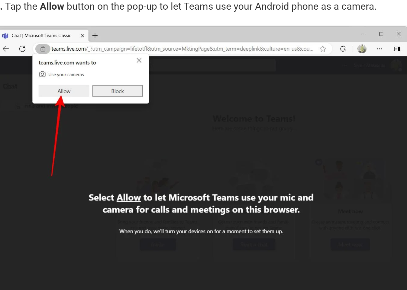 Teams Android camera not working