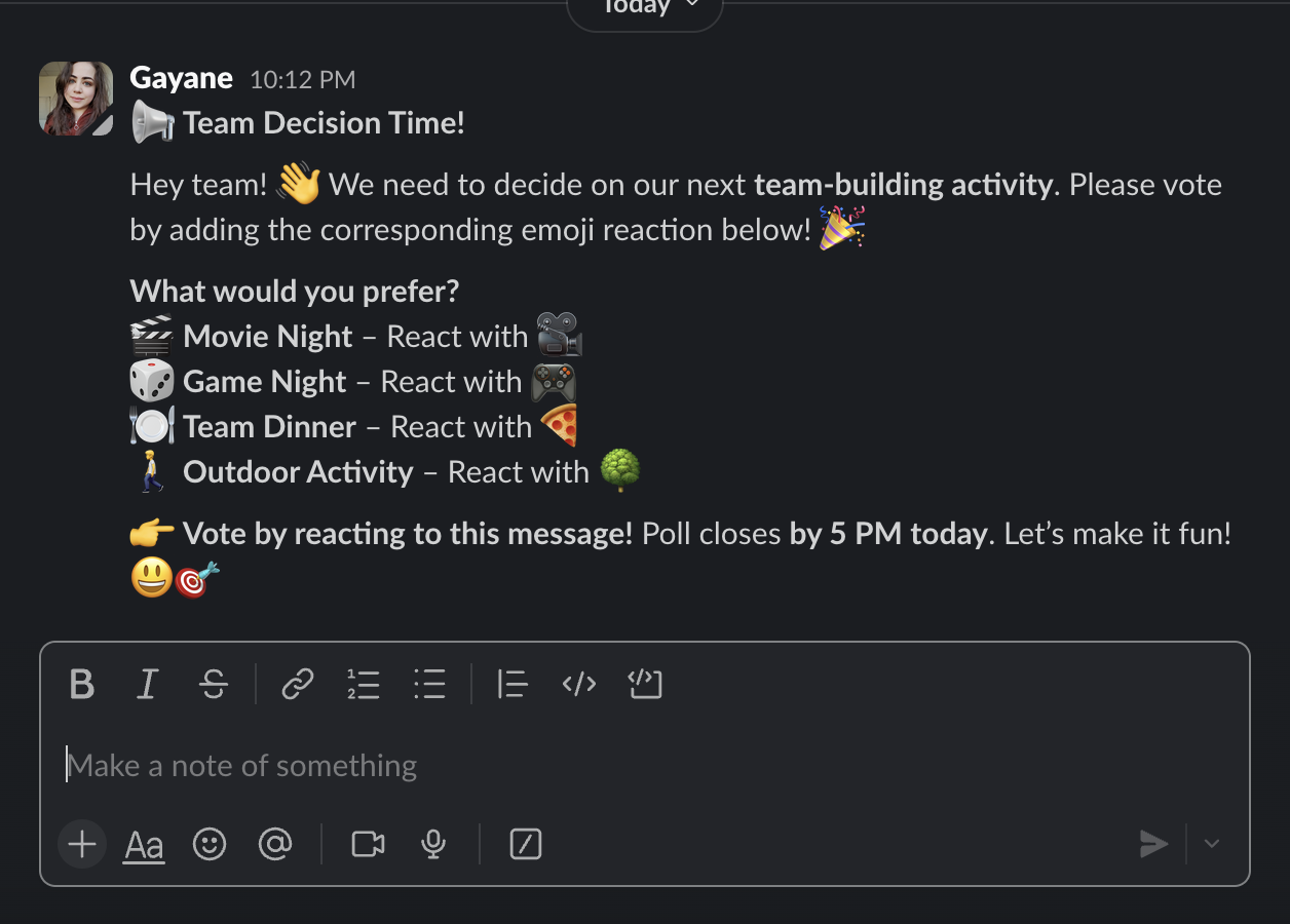 create a slack poll using emoji reactions