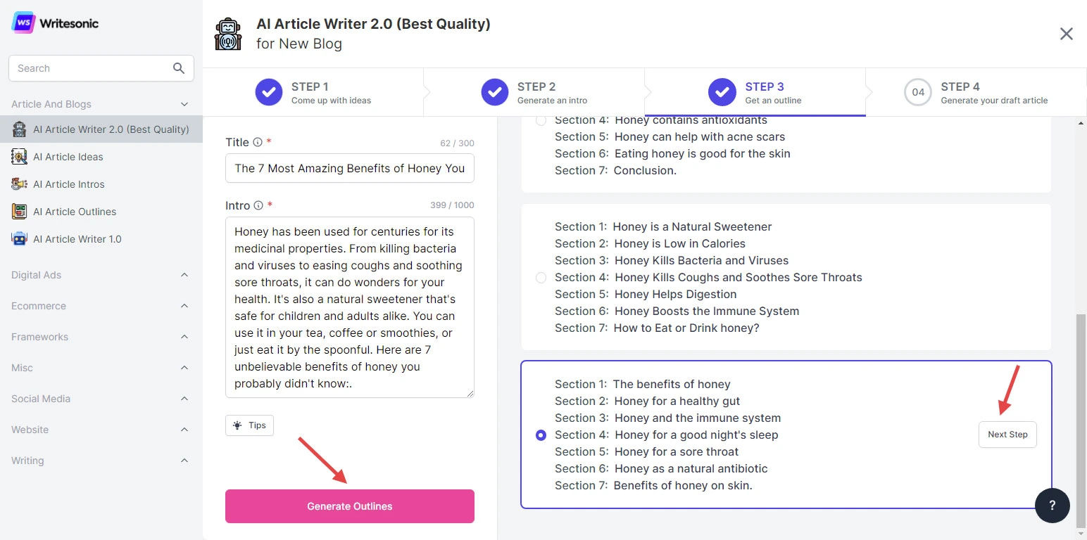 WriteSonic summary generator