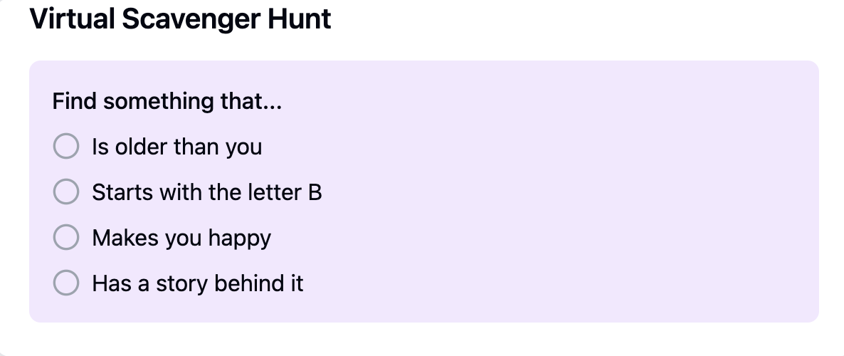 Virtual Scavenger Hunt as a team meeting game