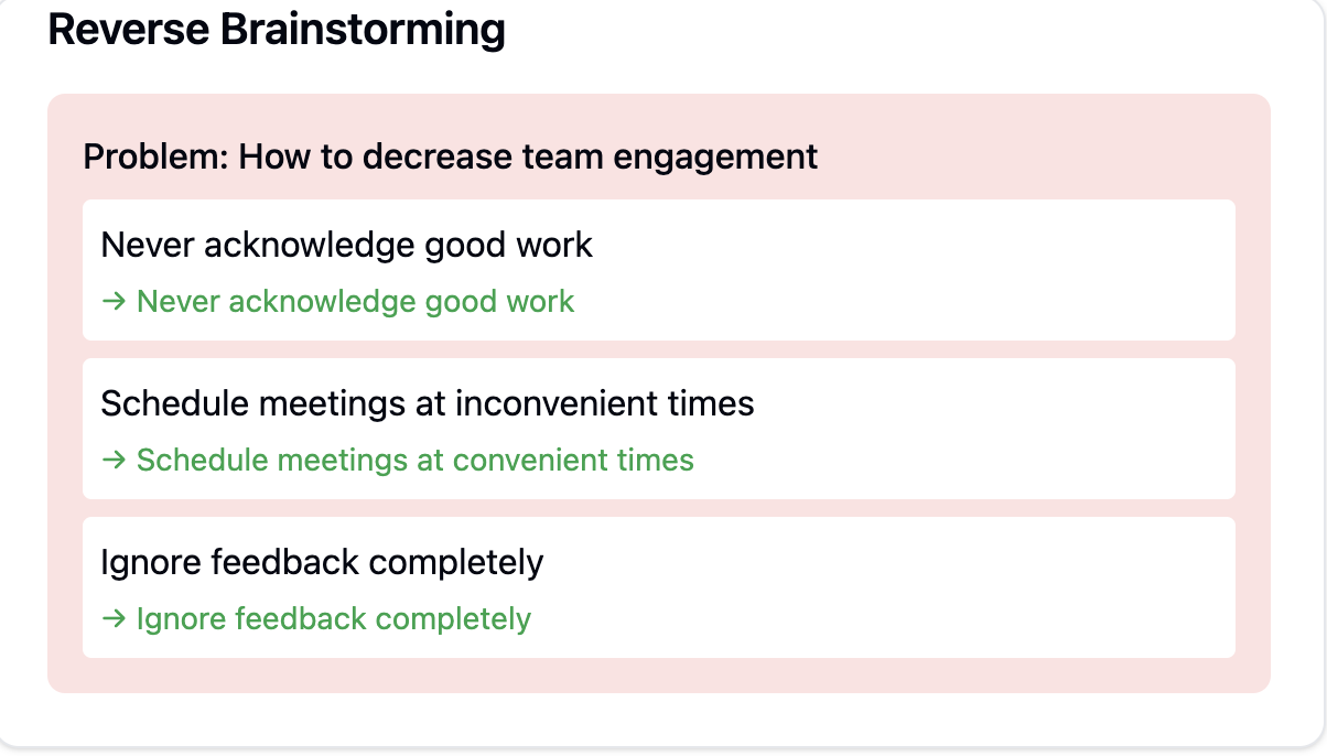 reverse brainstorming as a team meeting game
